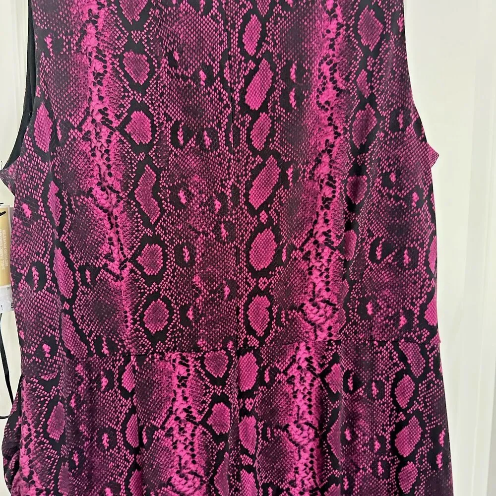 Michael Kors Women's Snakeskin-Print Sleeveless Midi Dress Fuchsia L (NO BELT)